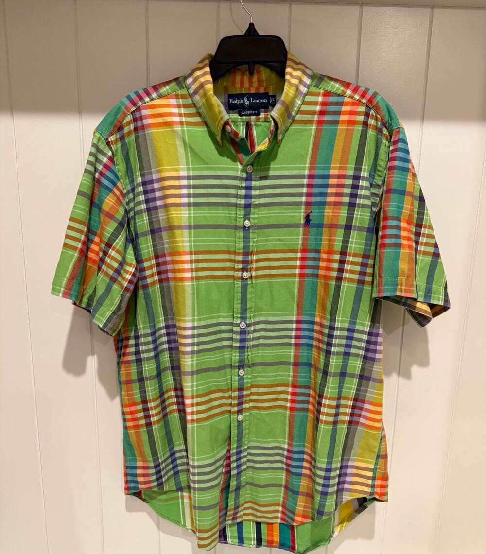 Ralph Lauren Classic Fit Plaid Madras Short Sleeve Button Up Shirt